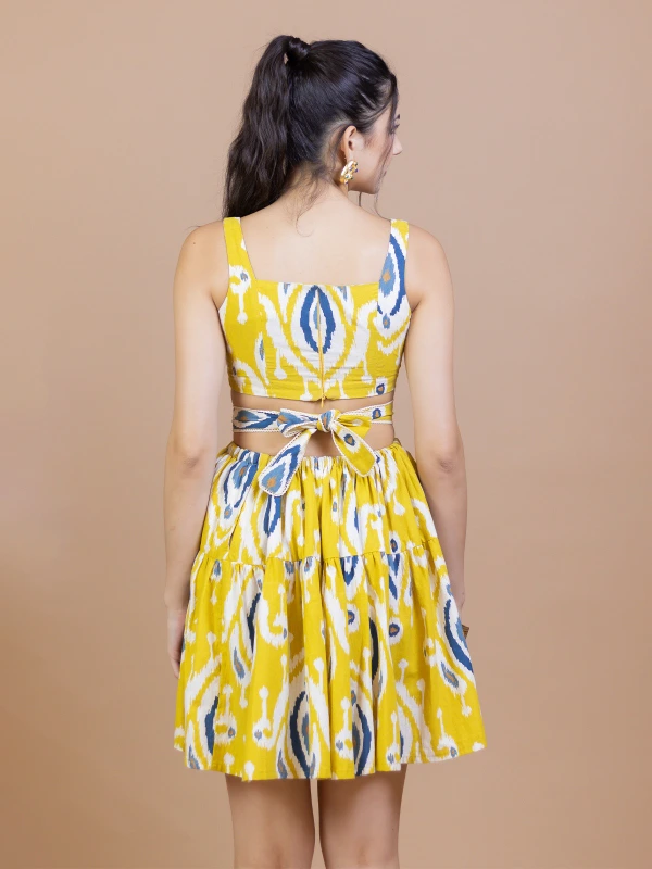 Yellow Ikat Cotton Waist-Cut Mini Dress 1