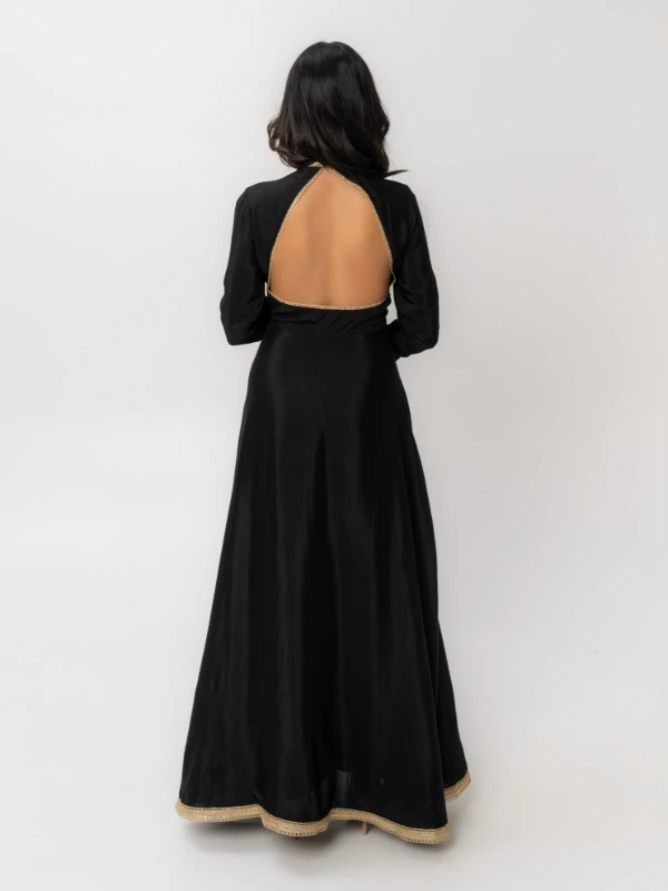 Black Long Anarkali Dress With Floral Printed Dupatta 3