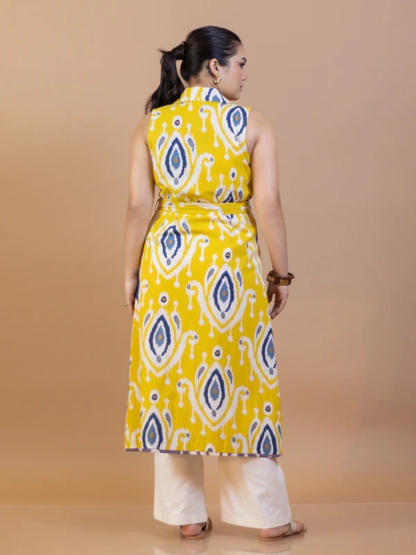 Yellow Ikat Cotton Long Shrug 2