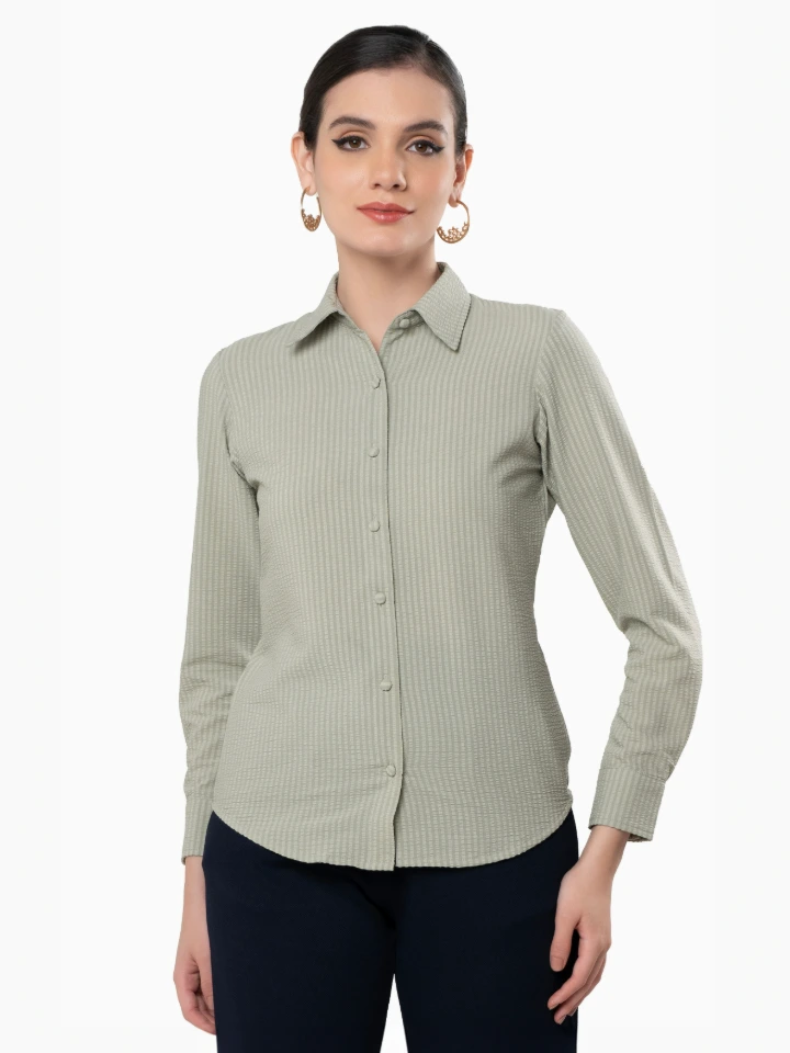 Green Formal Shirt With Minimal Styling
