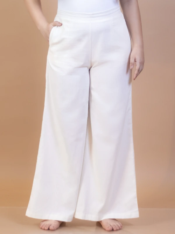 Off White Cotton Palazzo Pants 6