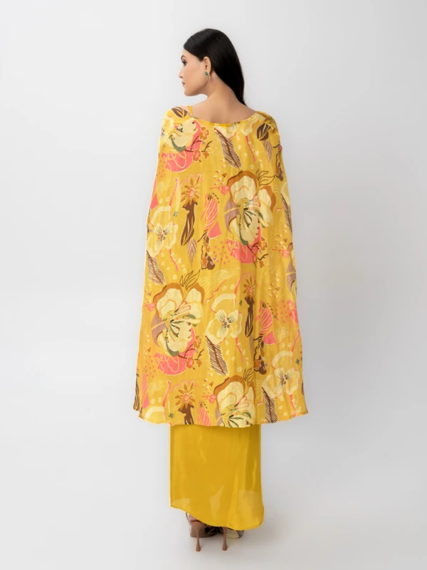 Yellow 3-Piece Coord Set With Shrug, Crop Top & Dhoti Skirt 6