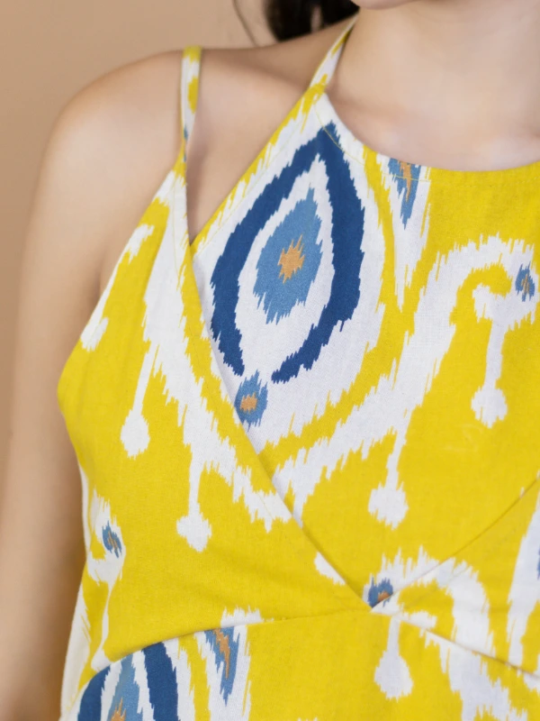Yellow Ikat Cotton Halter Neck Straight Kurta 6