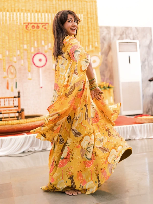 Yellow Floral Lehenga With Shrug 5