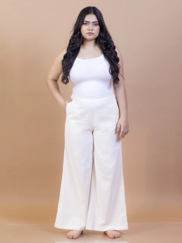 Off White Cotton Palazzo Pants 4