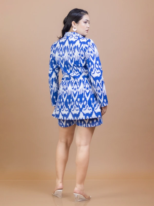 Blue Ikat blazer & skort cotton co-ord set 3