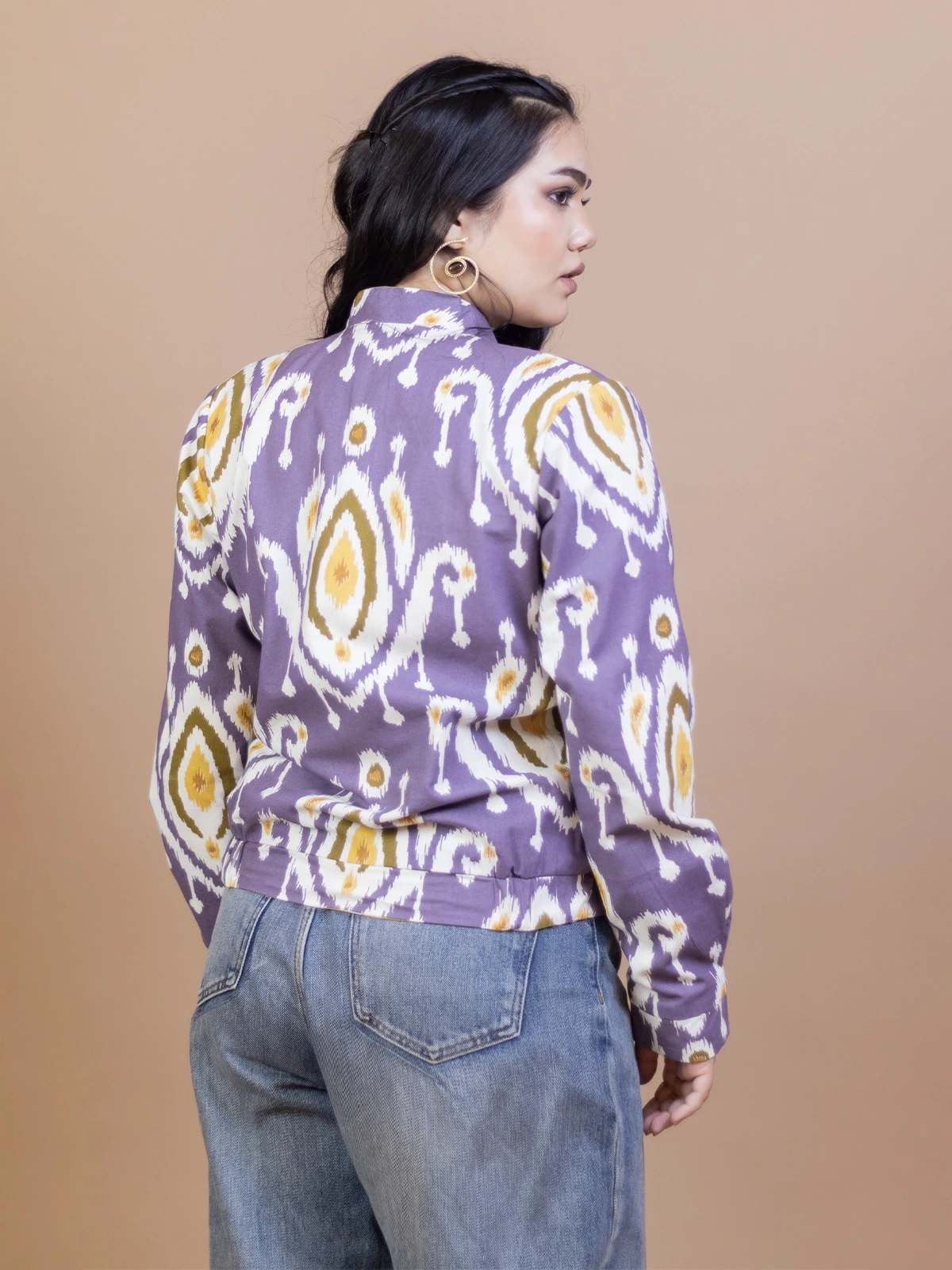 Purple & Yellow Ikat Cotton Reversible Jacket 8