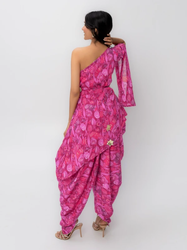 Pink Asymmetric Kurta With Dhoti Pants 4