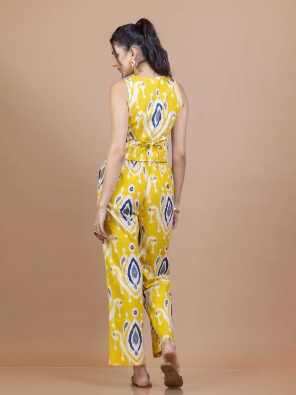 Yellow Ikat Waistcoat Pant Cotton Co-ord Set 3