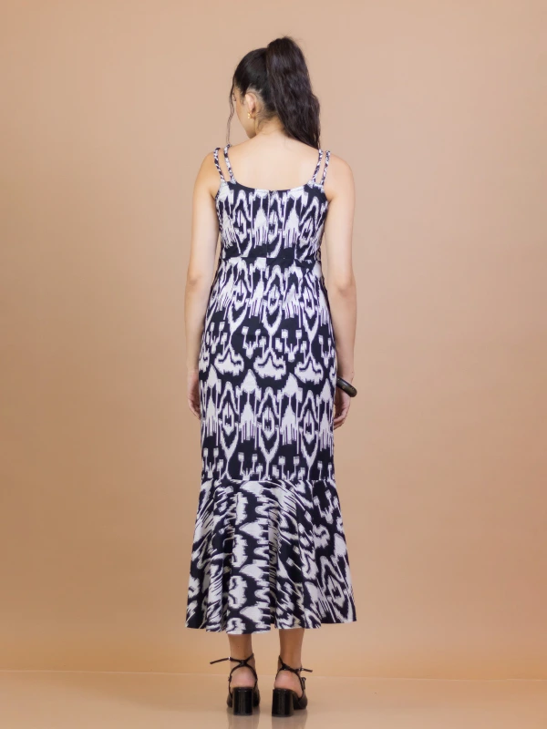 Black Ikat cotton mermaid maxi dress 5
