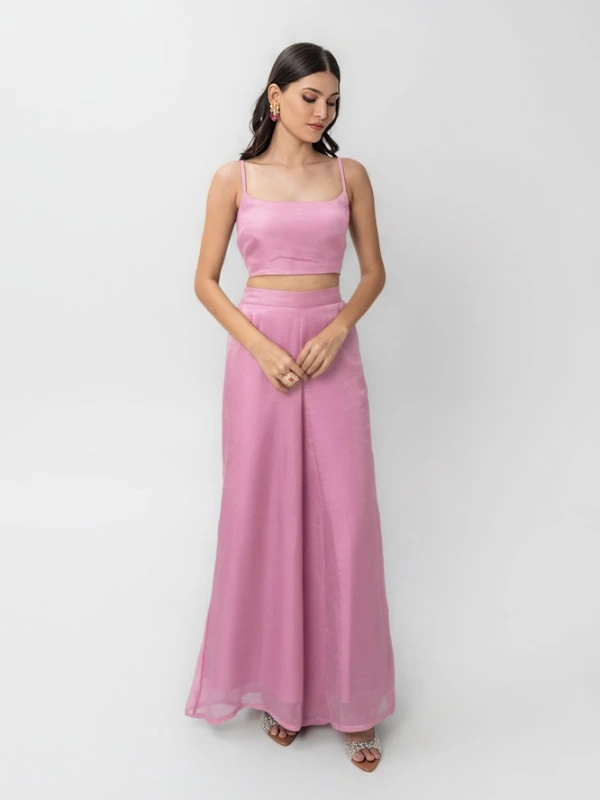 Pink 3-Piece Co-Ord Set With Cape Kaftan, Cami Top & Flared Pants 6