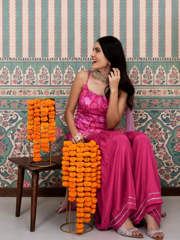 Pink Floral Print Sharara Set With Dupatta 4