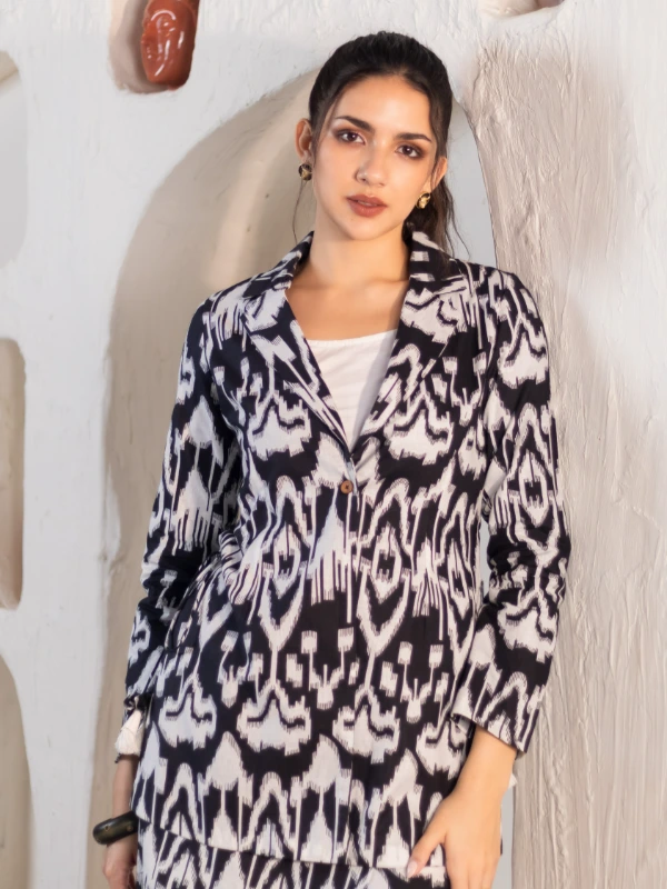 Black Ikat blazer & skort cotton co-ord set 2